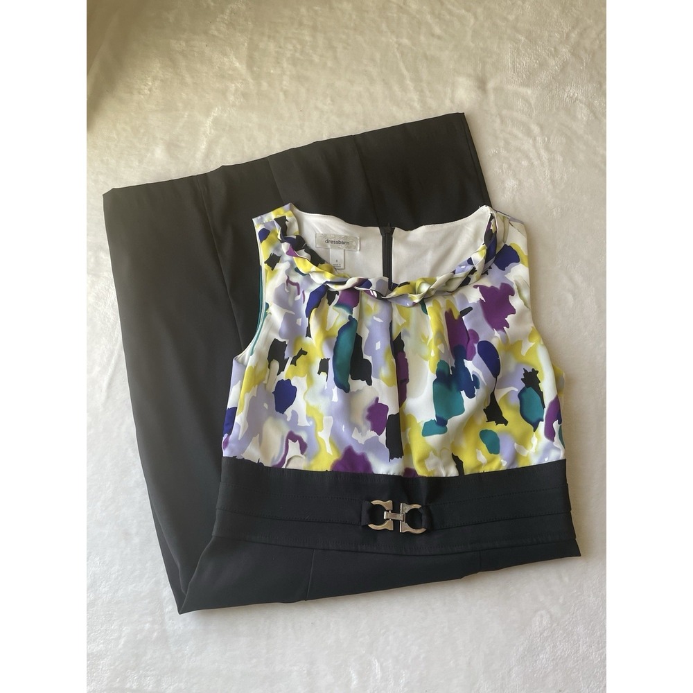 Dressbarn Lined Easter Spring Sleeveless Printed Bodice Black Womens 6 Dress